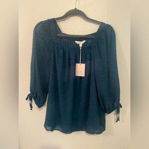 LC‎ Lauren Conrad Blue Smocked Tie Front Blouse